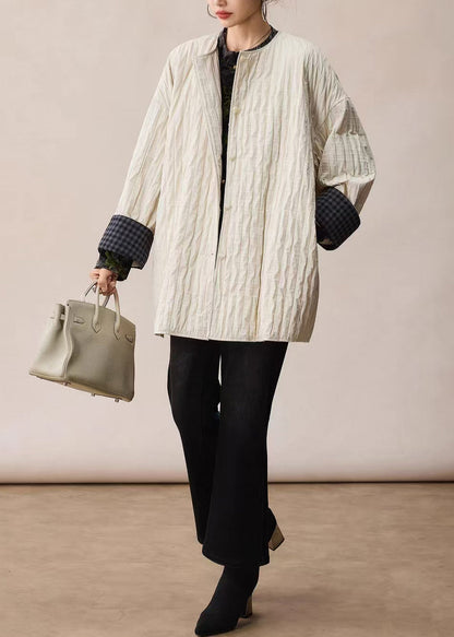 Modern White Oversized Plaid Wrinkled Cotton Coats Spring
