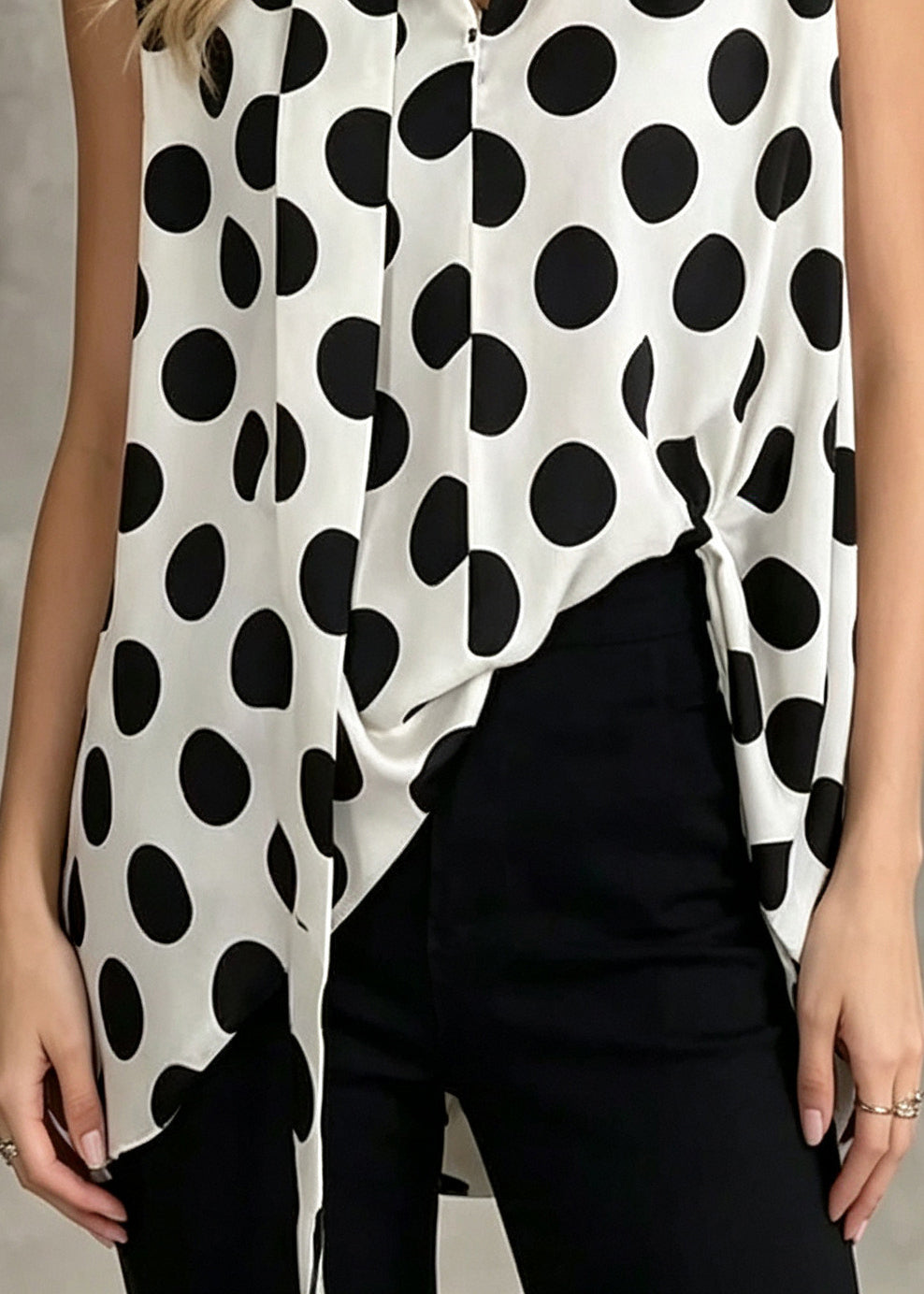 Modern White Oversized With Scarf Chiffon Tops Sleeveless