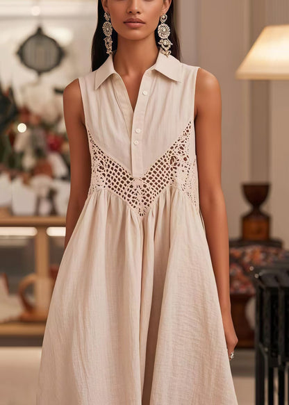 Modern White Peter Pan Collar Patchwork Lace Dresses Sleeveless