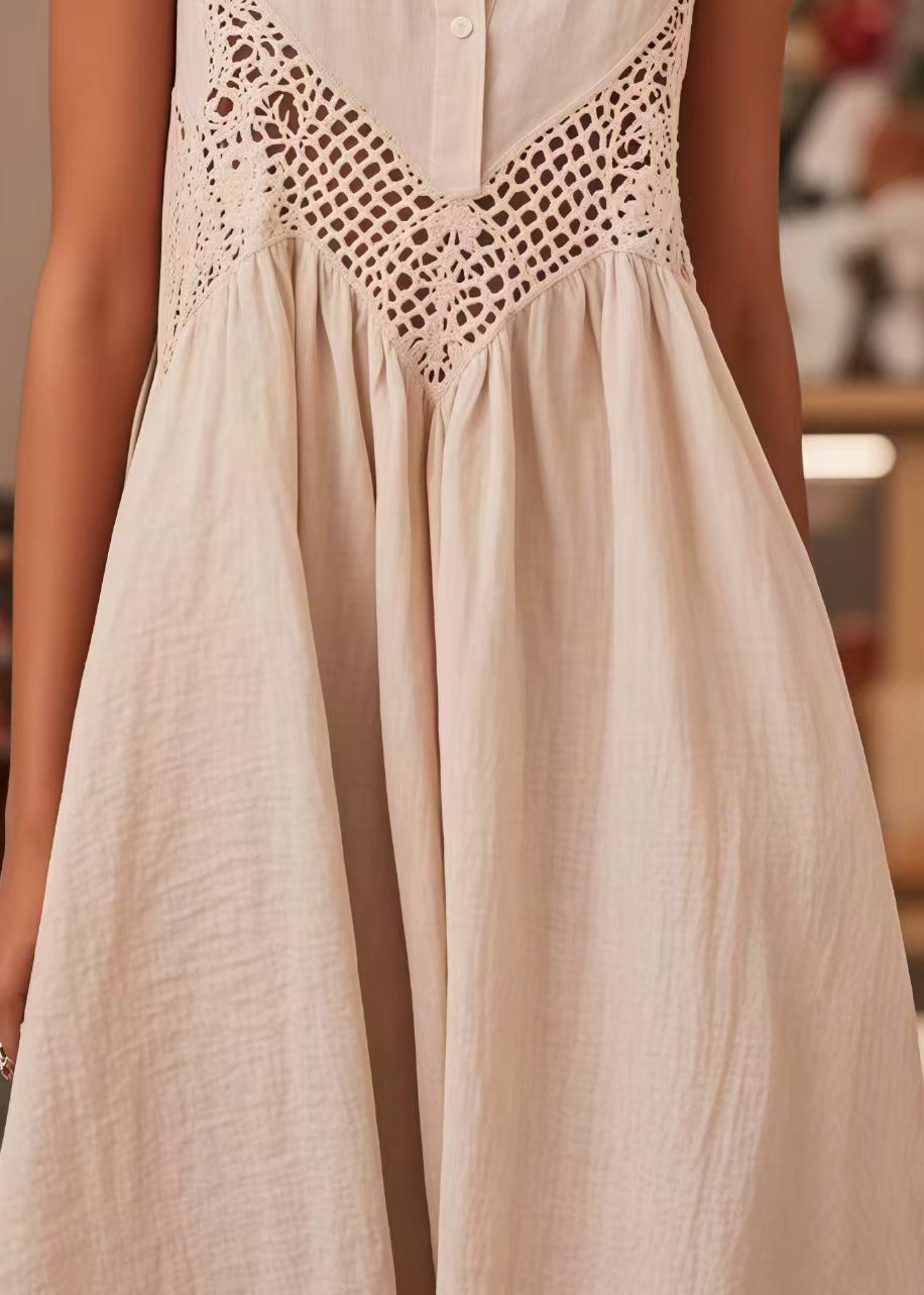 Modern White Peter Pan Collar Patchwork Lace Dresses Sleeveless