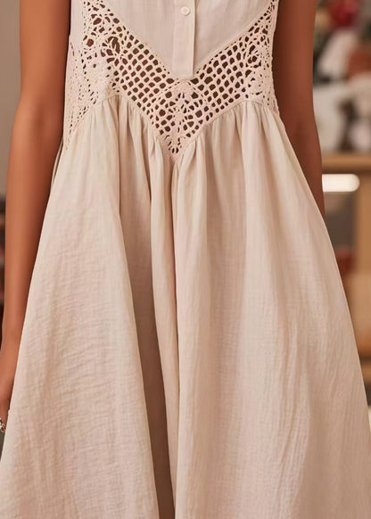 Modern White Peter Pan Collar Patchwork Lace Dresses Sleeveless