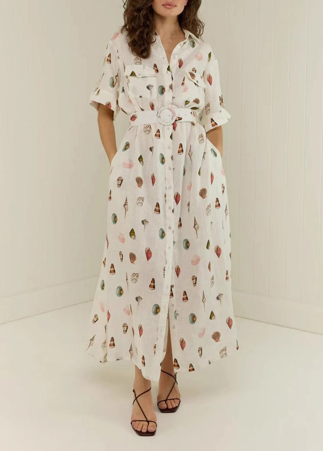 Modern White Peter Pan Collar Sashes Linen Maxi Dress Summer