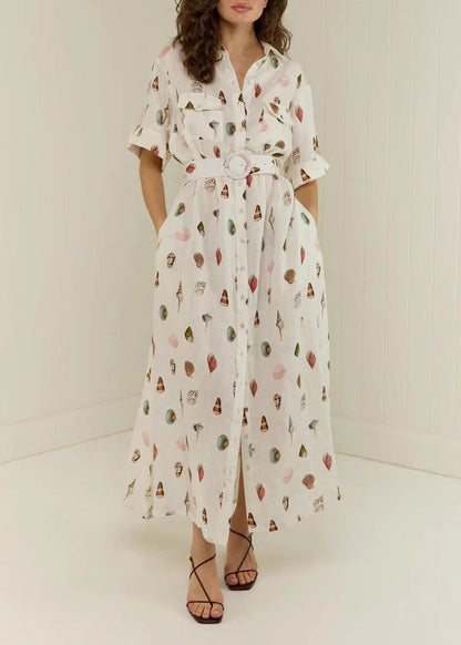Modern White Peter Pan Collar Sashes Linen Maxi Dress Summer