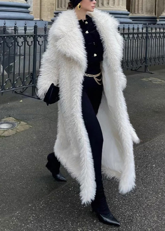 Modern White Peter Pan Collar Thick Warm Faux Fur Coats Winter