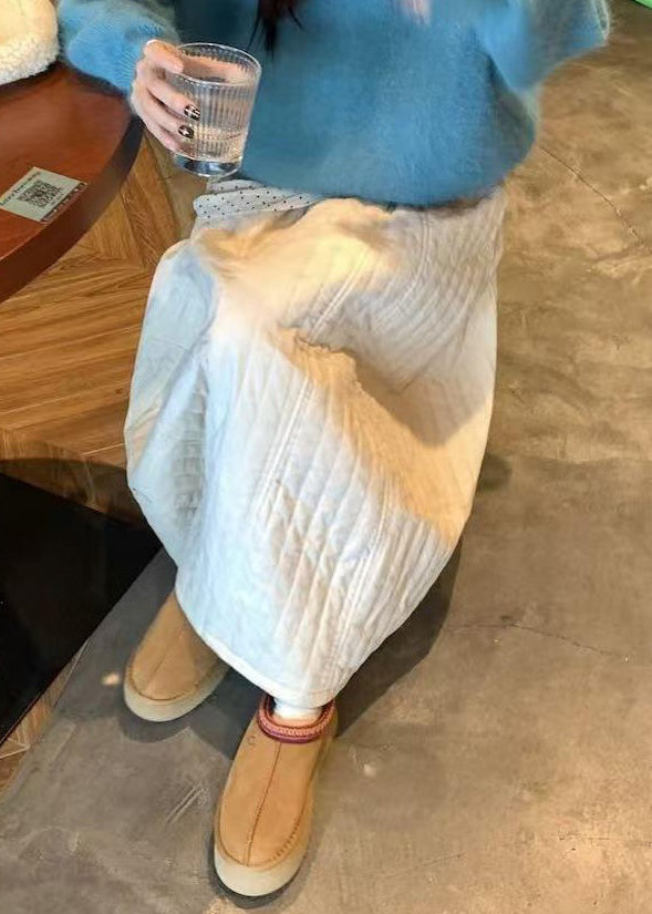 Modern White Pockets Elastic Waist Cotton Filled Skirts Winter