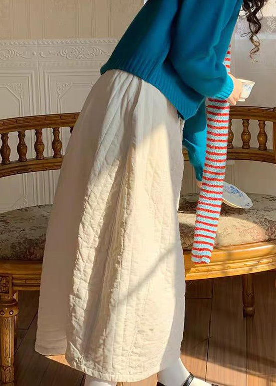 Modern White Pockets Elastic Waist Cotton Filled Skirts Winter
