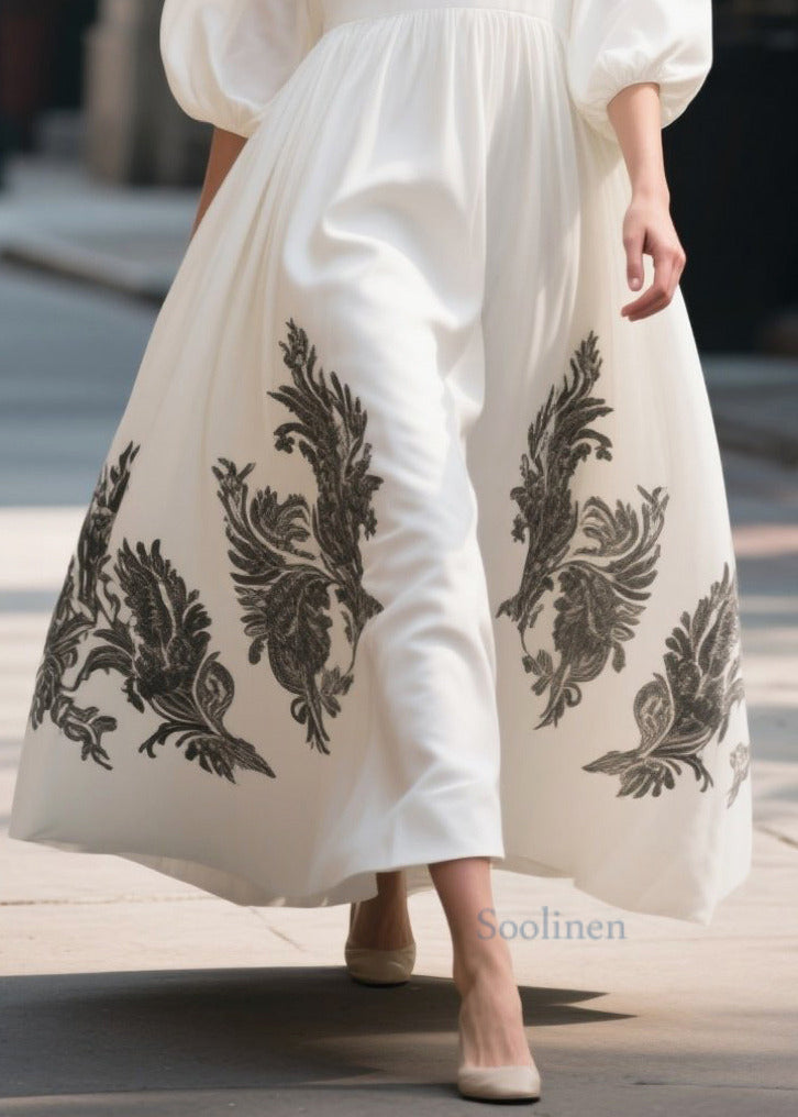 Modern White Print Exra Large Hem Chiffon Dresses Bracelet Sleeve