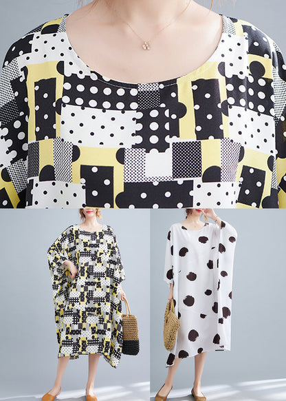 Modern White Print Long Dress Long Sleeve