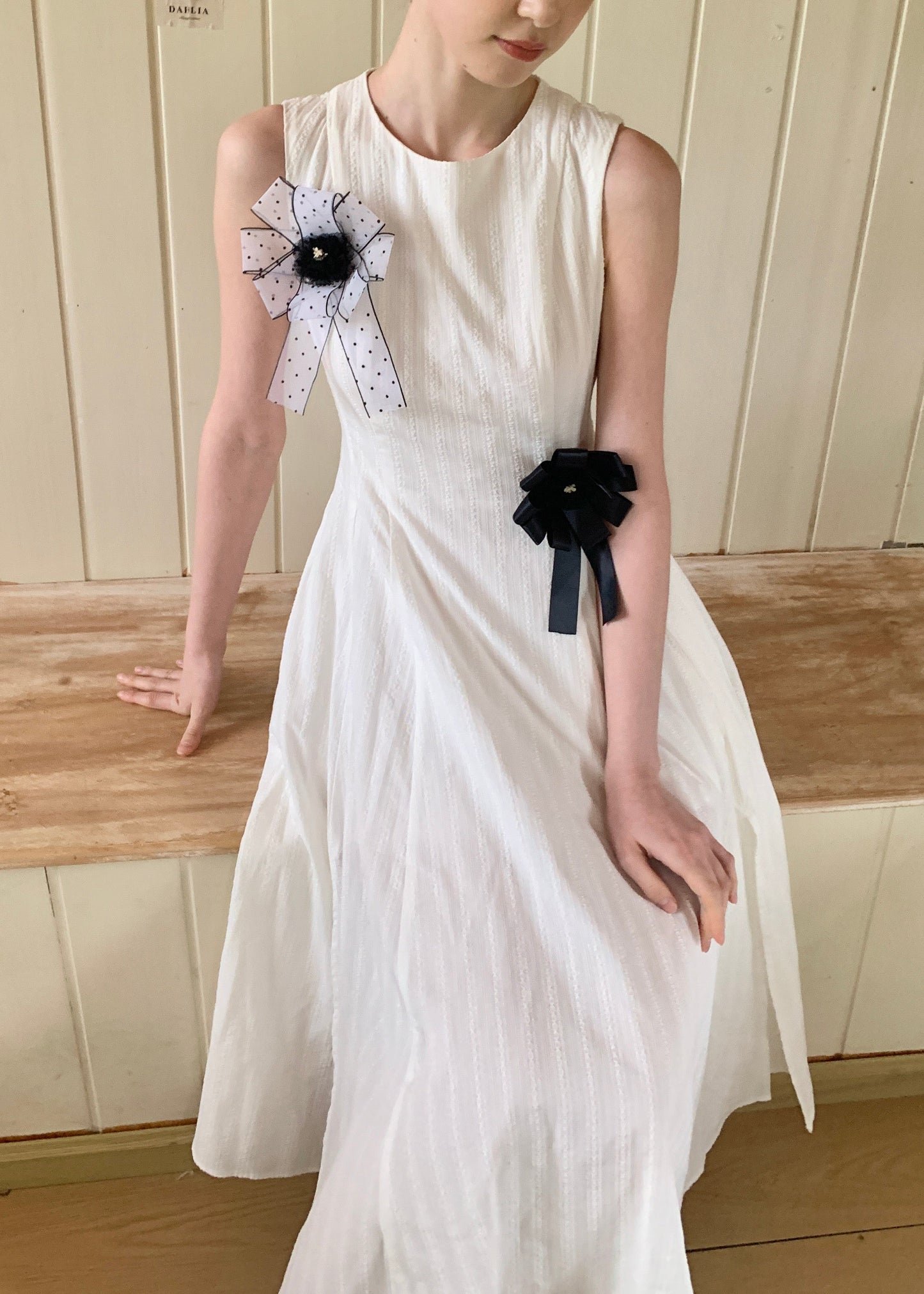 Modern White Striped Jacquard Cotton Vacation Dresses Sleeveless