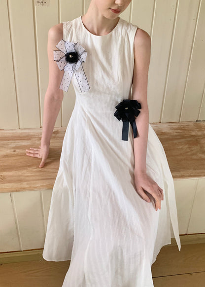 Modern White Striped Jacquard Cotton Vacation Dresses Sleeveless