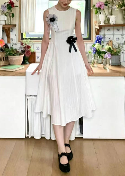Modern White Striped Jacquard Cotton Vacation Dresses Sleeveless