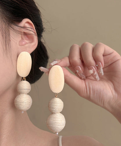 Modern White Wooden Alloy Weave Ball Drop Earrings