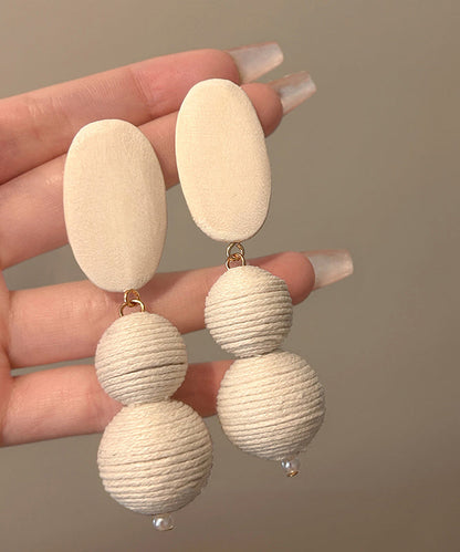Modern White Wooden Alloy Weave Ball Drop Earrings