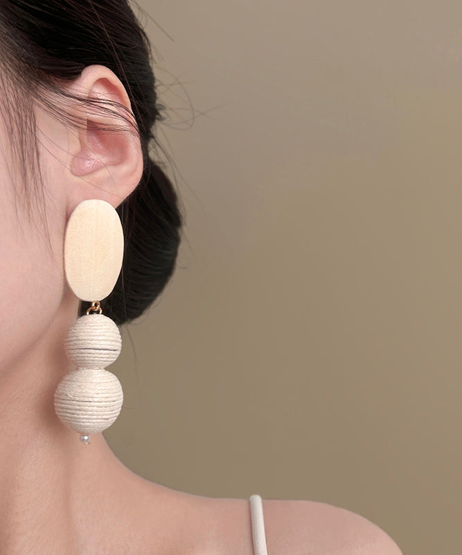 Modern White Wooden Alloy Weave Ball Drop Earrings