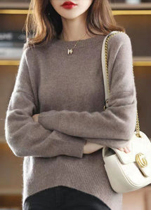 Modern Wine Red O Neck Thick Patchwork Loose Knit Sweaters Winter