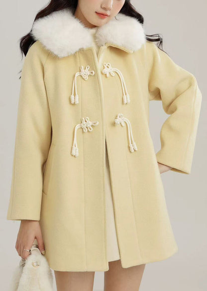 Modern Yellow Fur Collar Woolen Coat Outwear Winter