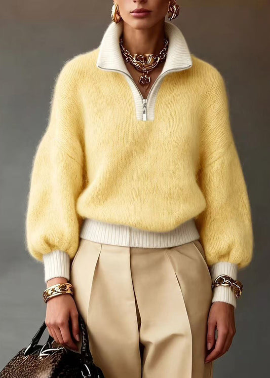 Modern Yellow Half-Zip Turtleneck Knit Sweaters Fall