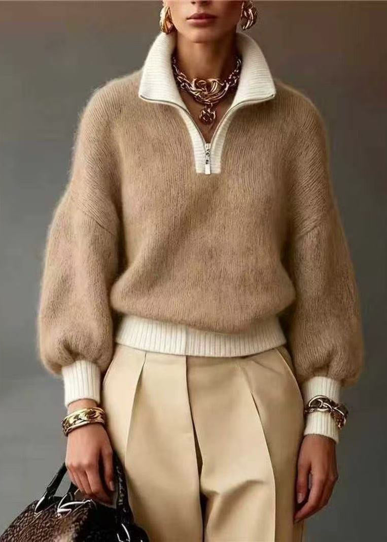 Modern Yellow Half-Zip Turtleneck Knit Sweaters Fall