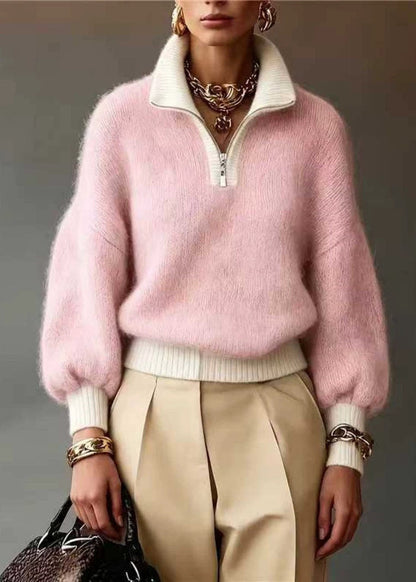 Modern Yellow Half-Zip Turtleneck Knit Sweaters Fall