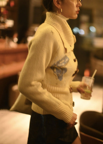 Modern Yellow Peter Pan Collar Button Knit Cardigan Fall