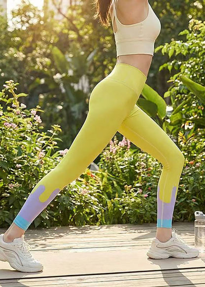 Modern Yellow Print Super Stretch High Waist Pilates Capri Athletic Leggings