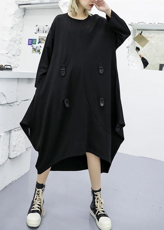 Modern asymmetric cotton clothes Women Fashion Ideas black long sleeve Maxi Dresses fall - SooLinen