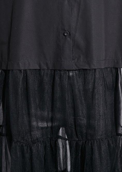 Modern black Cotton patchwork tulle fine Runway lapel false two pieces cotton Summer Dresses - SooLinen