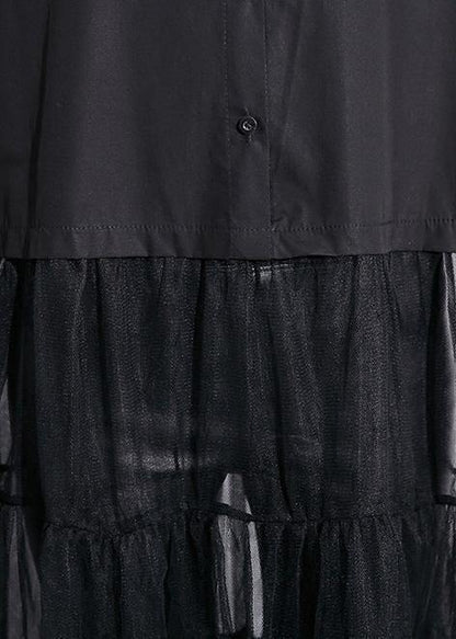 Modern black Cotton patchwork tulle fine Runway lapel false two pieces cotton Summer Dresses - SooLinen