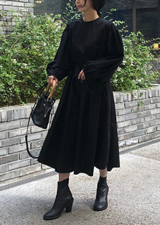 Modern black cotton quilting clothes o neck Batwing Sleeve Kaftan spring Dresses - SooLinen