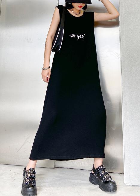 Modern black cotton quilting clothes o neck sleeveless Robe summer Dresses - SooLinen