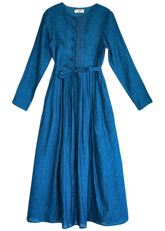 Modern blue clothes For Women o neck exra large hem long spring Dresses - SooLinen