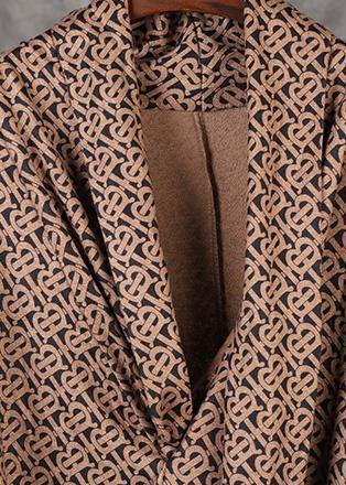 Modern chocolate print dresses asymmetric v neck Plus Size Dress - SooLinen