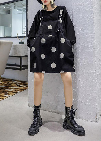 Modern false two pieces Cotton outfit Tutorials black Dress fall - SooLinen