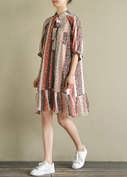 Modern floral chiffon outfit 2019 Fabrics half sleeve lapel Kaftan Summer Dresses - SooLinen