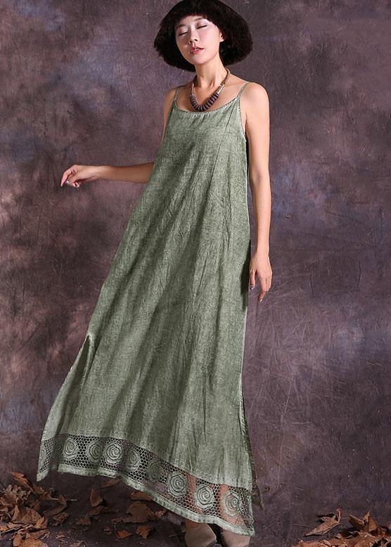 Modern green sleeveless linen Robes side open loose summer Dress - SooLinen