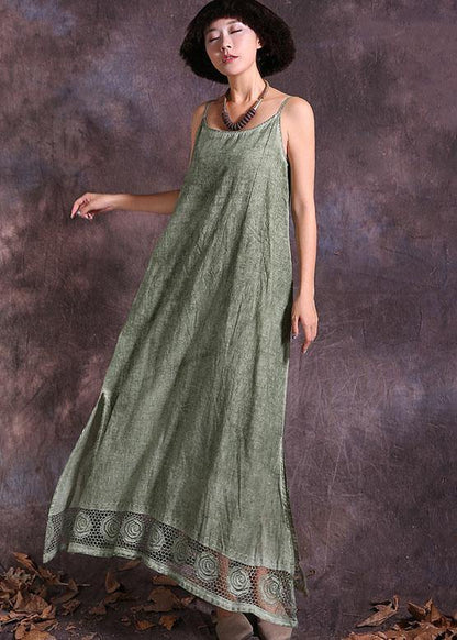 Modern green sleeveless linen Robes side open loose summer Dress - SooLinen