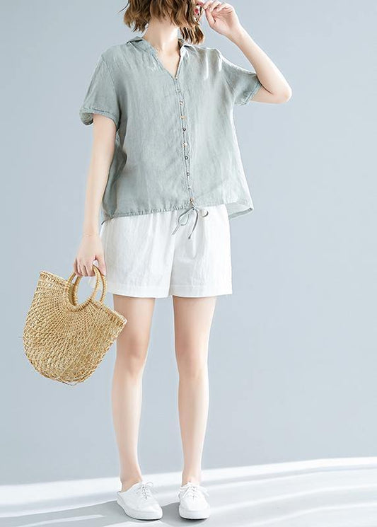 Modern hooded linen shirts women Fitted Sewing light green Dresses top Summer - SooLinen