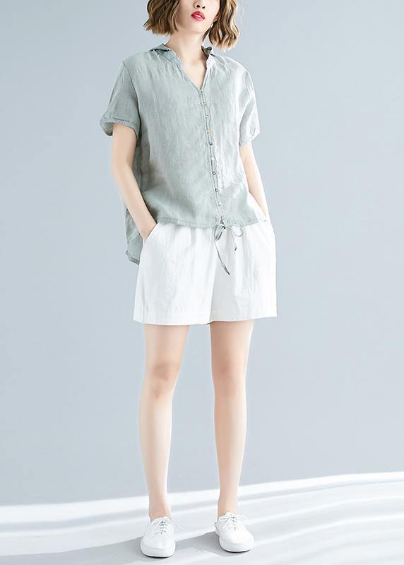 Modern hooded linen shirts women Fitted Sewing light green Dresses top Summer - SooLinen