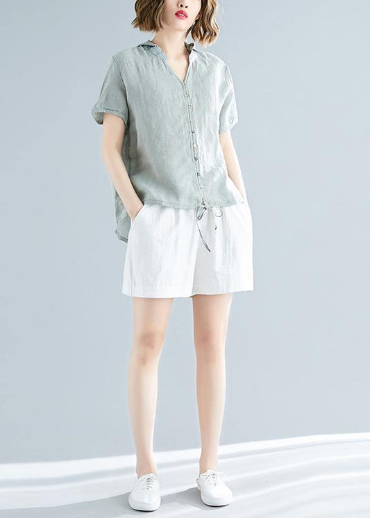 Modern hooded linen shirts women Fitted Sewing light green Dresses top Summer - SooLinen