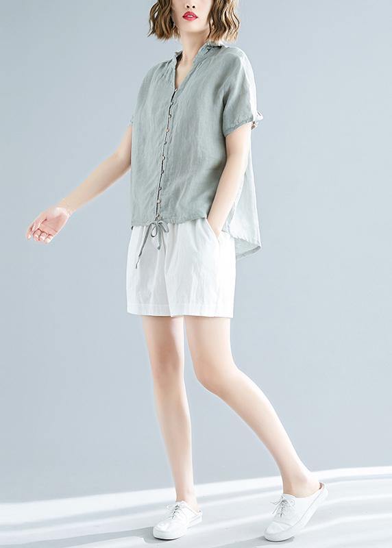 Modern hooded linen shirts women Fitted Sewing light green Dresses top Summer - SooLinen