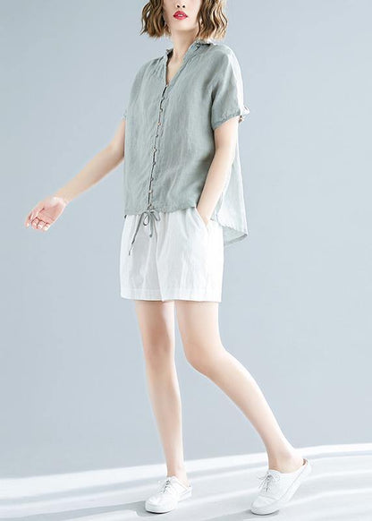 Modern hooded linen shirts women Fitted Sewing light green Dresses top Summer - SooLinen