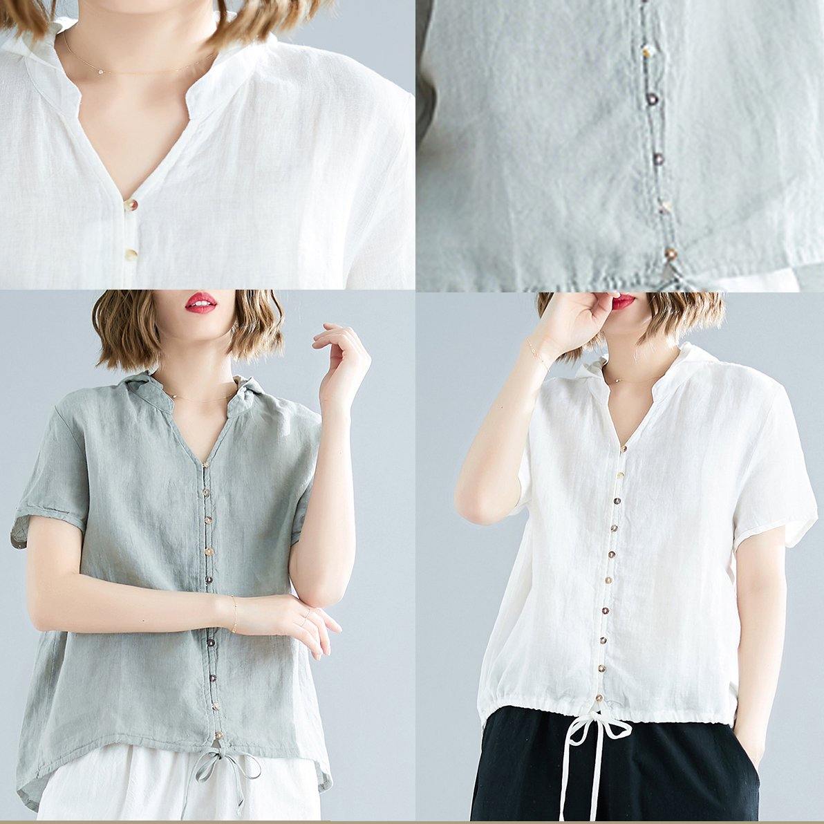 Modern hooded linen shirts women Fitted Sewing light green Dresses top Summer - SooLinen