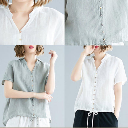 Modern hooded linen shirts women Fitted Sewing light green Dresses top Summer - SooLinen