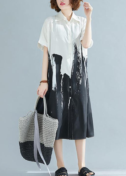 Modern lapel Cotton clothes For Women Work Outfits white polka dots Dress