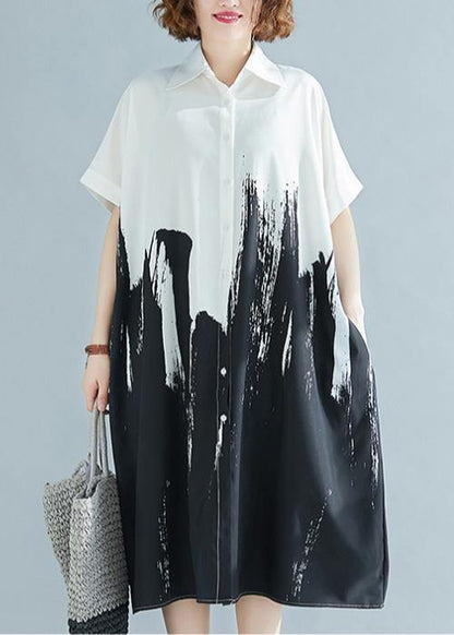 Modern lapel Cotton clothes For Women Work Outfits white polka dots Dress