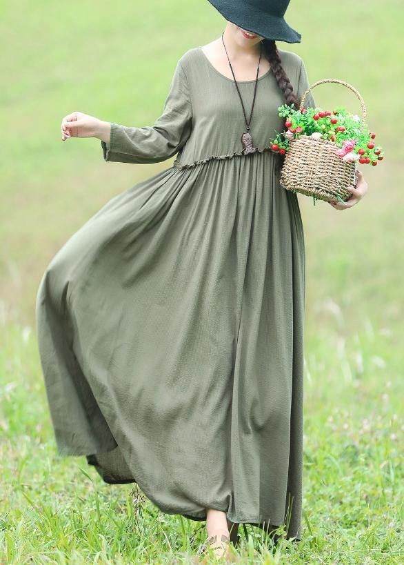 Modern light green cotton linen dresses Casual Fabrics o neck Maxi Dresses - SooLinen