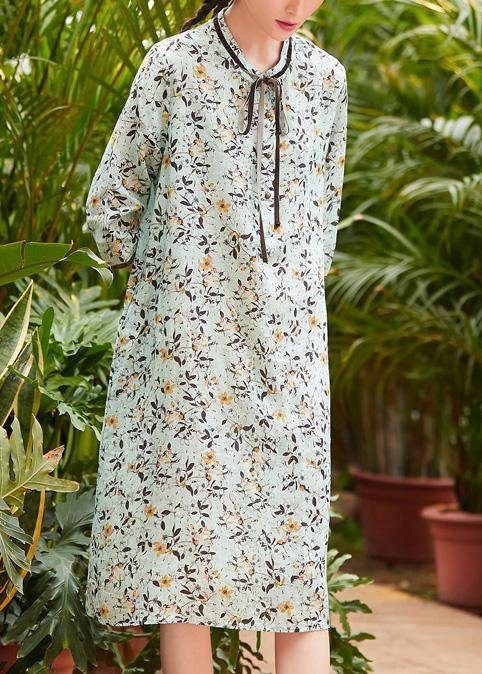 Modern light green linen Robes stand collar pockets daily summer Dresses - SooLinen