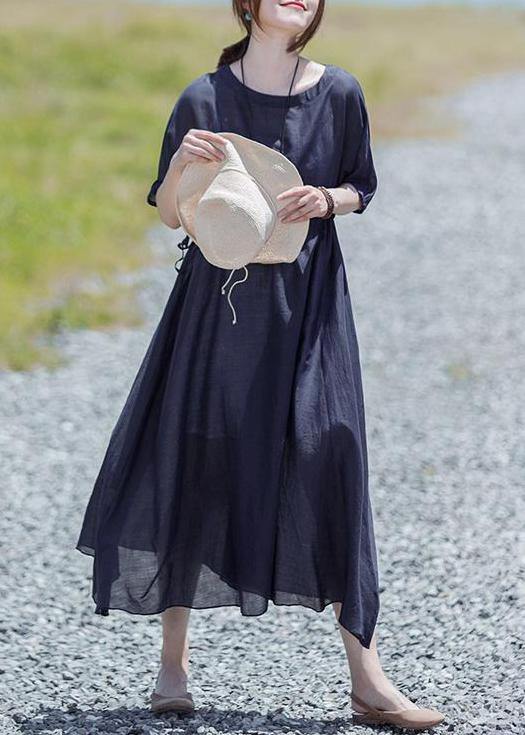 Modern linen clothes For Women boutique Drawstring Pure Color Casual Loose Maxi Dress - SooLinen