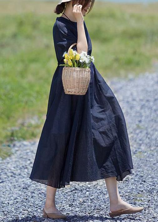 Modern linen clothes For Women boutique Drawstring Pure Color Casual Loose Maxi Dress - SooLinen