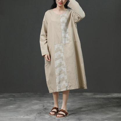 Modern linen cotton Robes 2025 Women Long Sleeve Loose Beige Autumn Dress